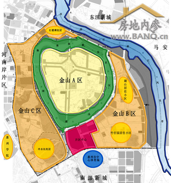 功能分析图; 方直珑湖湾:金山分区功能分析图; 惠州园首,江湖